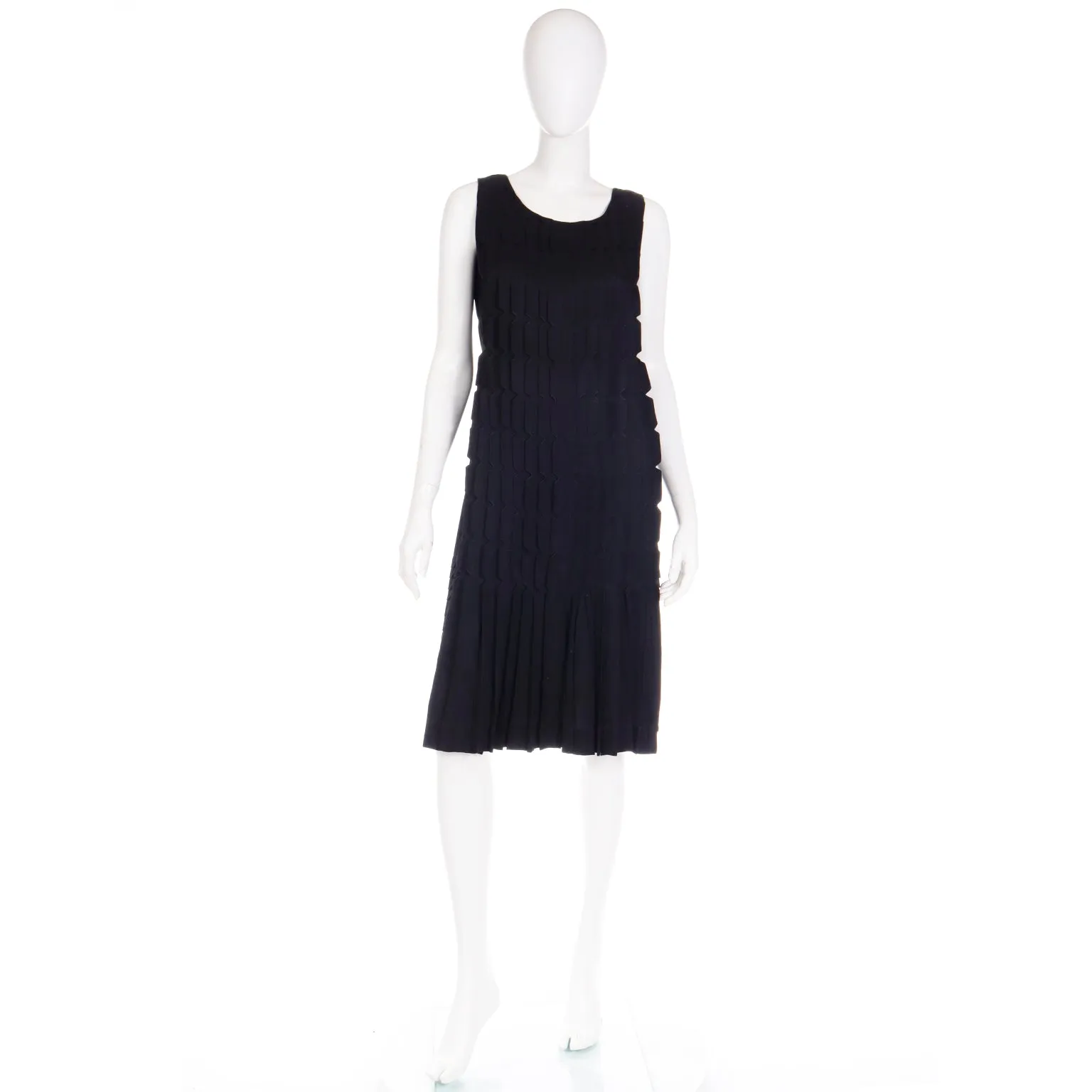 1950s French Little Black Dress With Unique Cutwork Pleats