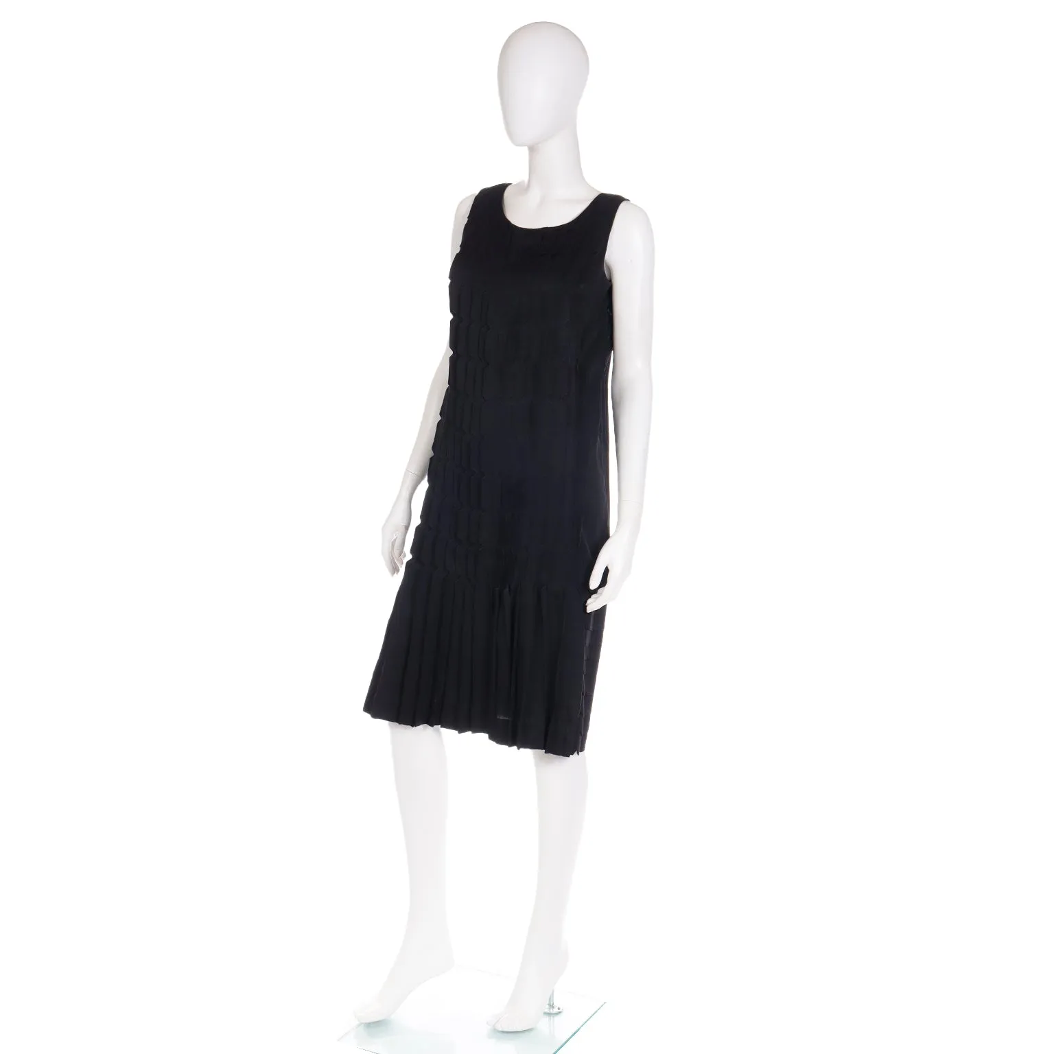 1950s French Little Black Dress With Unique Cutwork Pleats