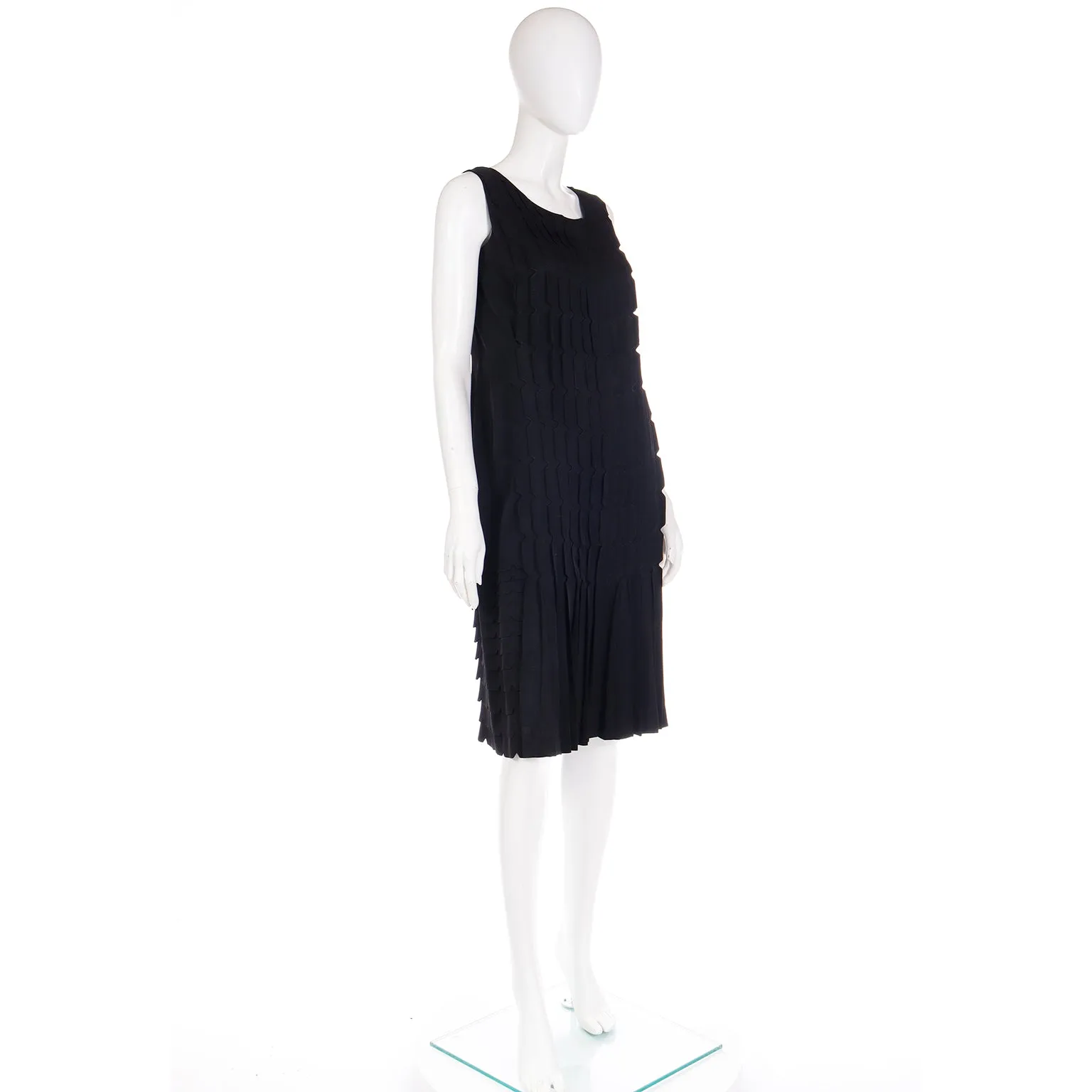 1950s French Little Black Dress With Unique Cutwork Pleats