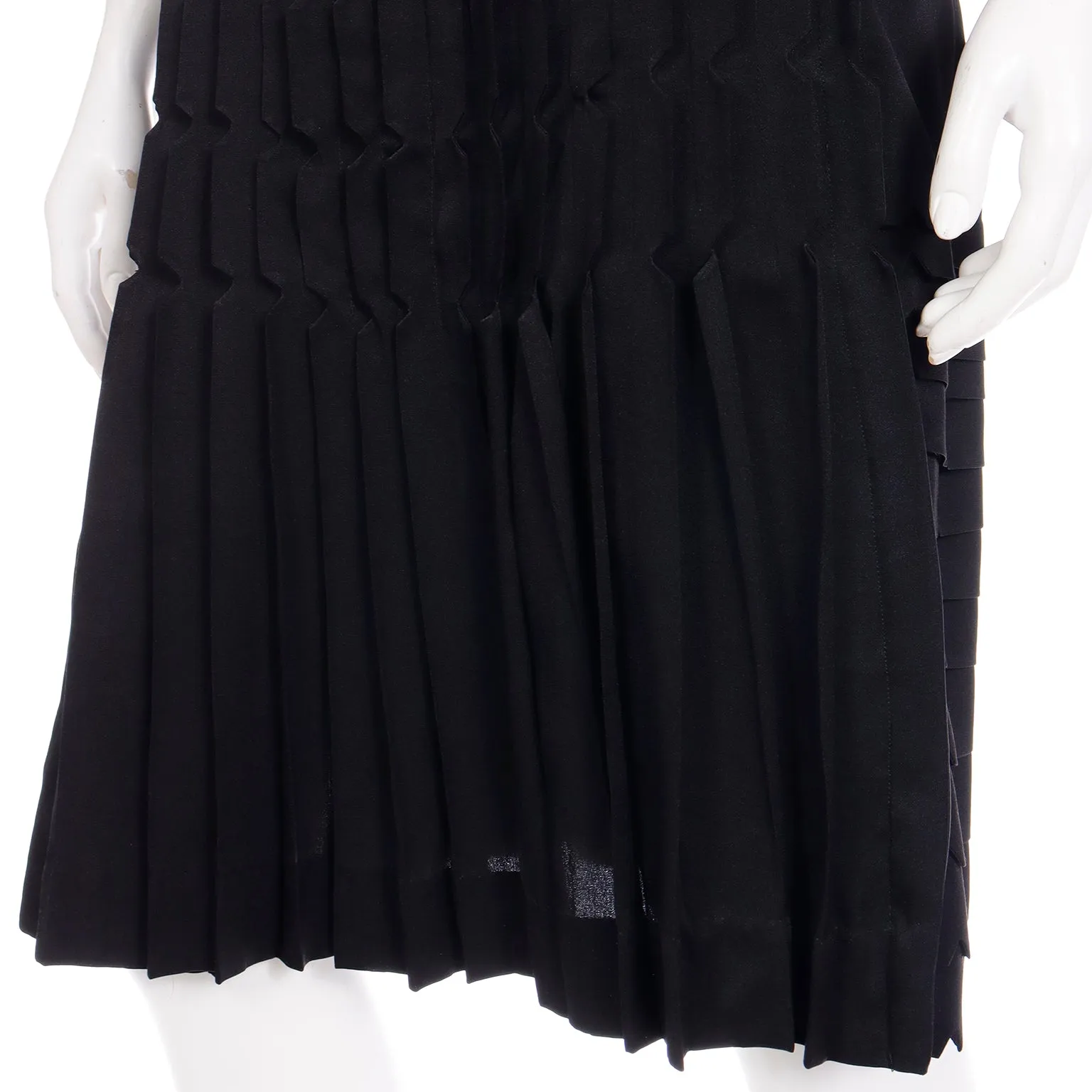 1950s French Little Black Dress With Unique Cutwork Pleats