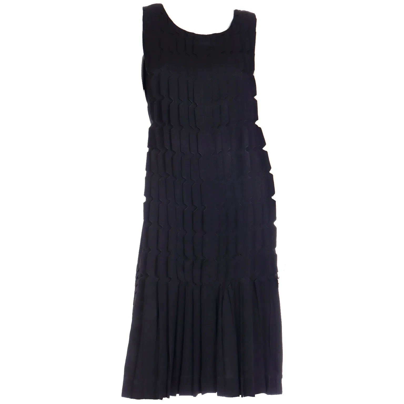 1950s French Little Black Dress With Unique Cutwork Pleats