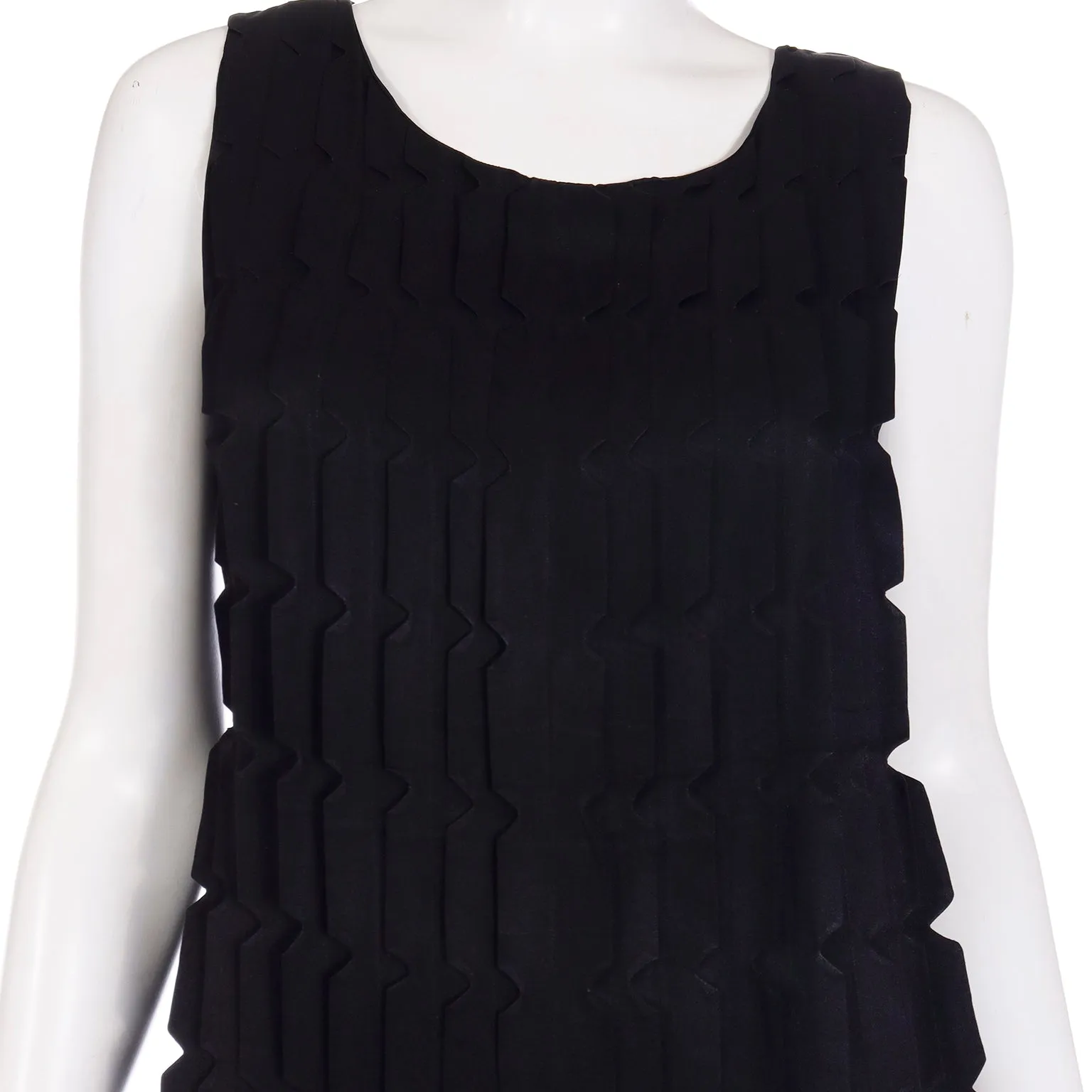 1950s French Little Black Dress With Unique Cutwork Pleats