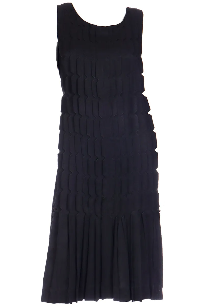 1950s French Little Black Dress With Unique Cutwork Pleats