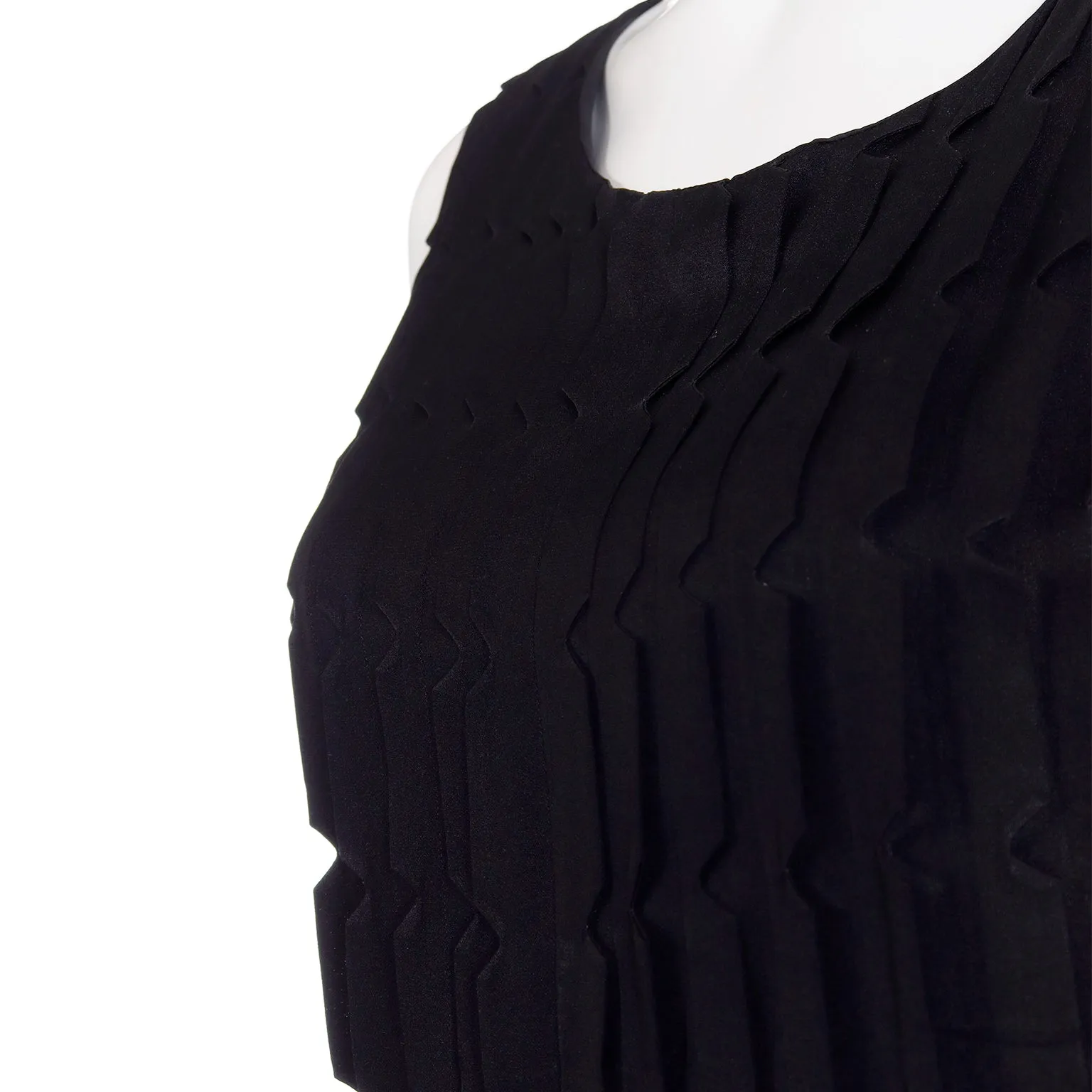 1950s French Little Black Dress With Unique Cutwork Pleats