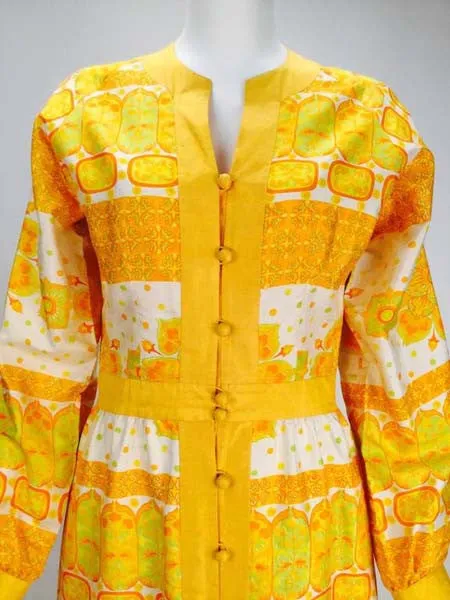 1960s Jim Thompson Golden Yellow Thai Silk Dress