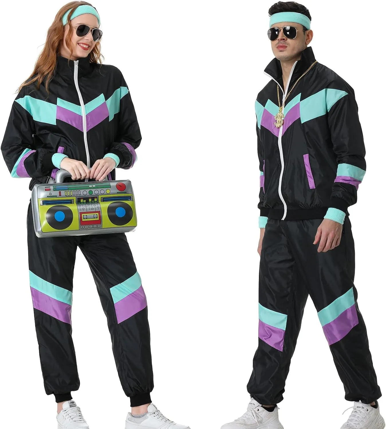 80s Track Suit for Men Women 90s Retro Windbreaker Suit 80s 90s Outfit Men Women 80s Tracksuit for Couples Neon Wind Suit