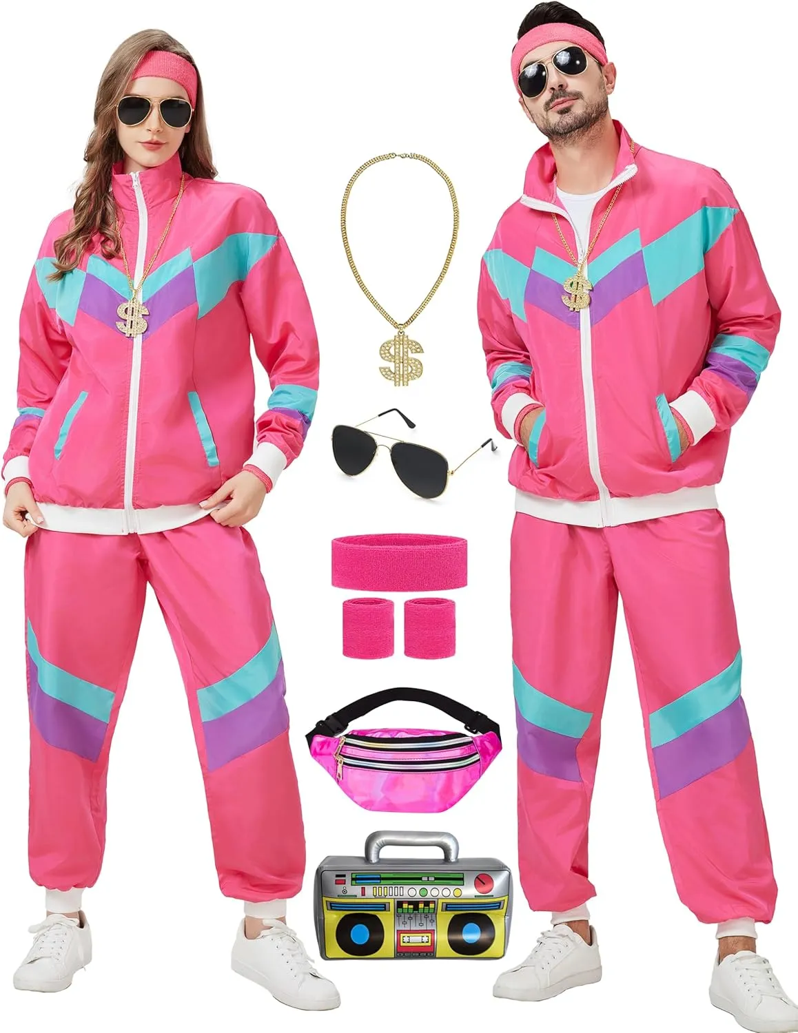80s Track Suit for Men Women 90s Retro Windbreaker Suit 80s 90s Outfit Men Women 80s Tracksuit for Couples Neon Wind Suit