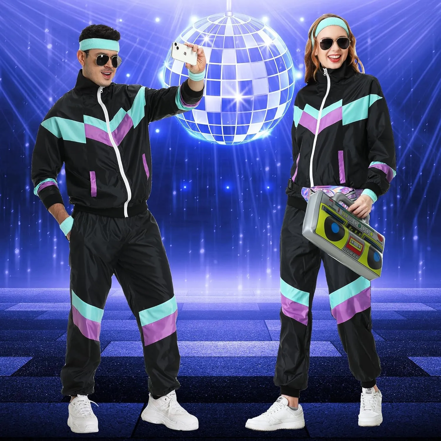 80s Track Suit for Men Women 90s Retro Windbreaker Suit 80s 90s Outfit Men Women 80s Tracksuit for Couples Neon Wind Suit