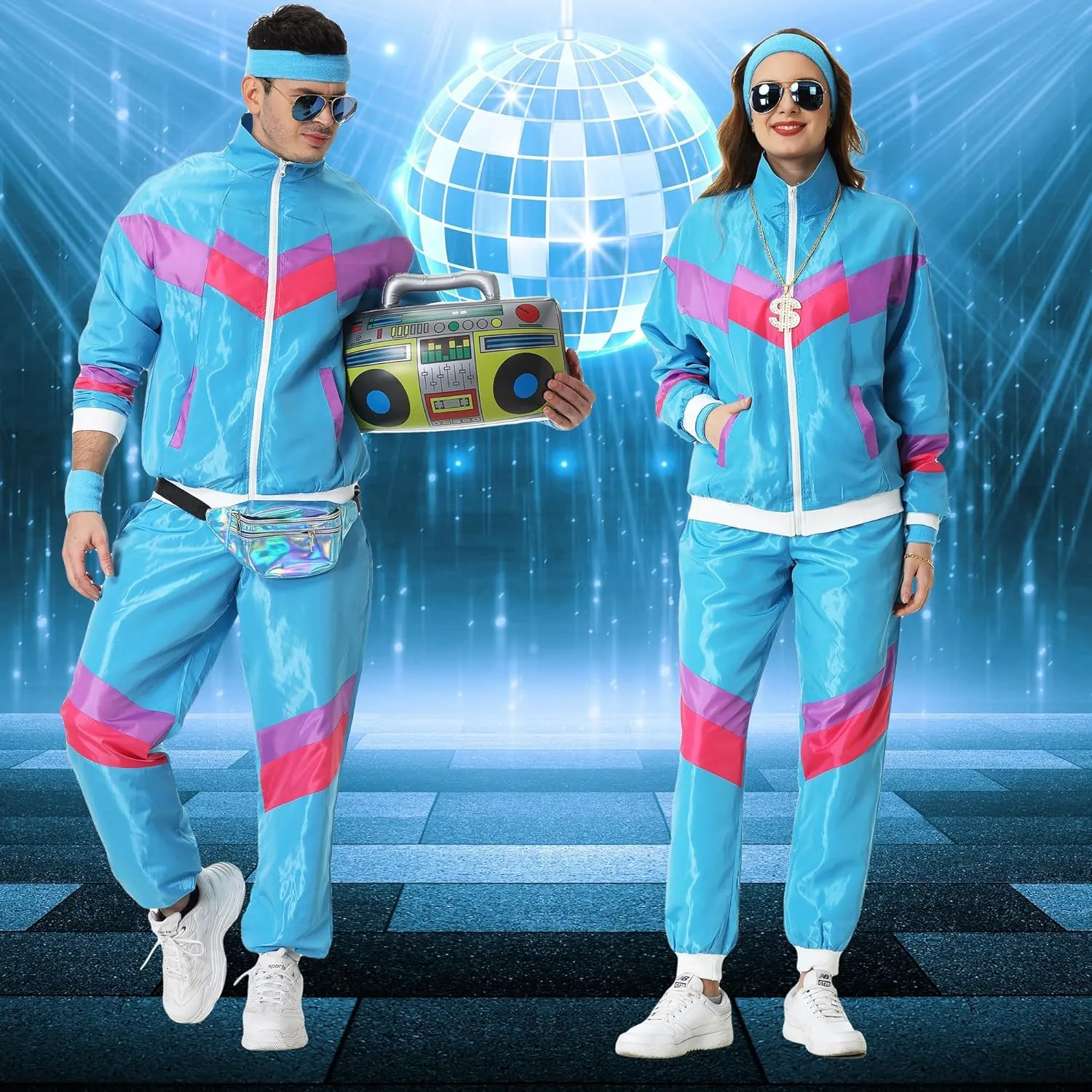 80s Track Suit for Men Women 90s Retro Windbreaker Suit 80s 90s Outfit Men Women 80s Tracksuit for Couples Neon Wind Suit