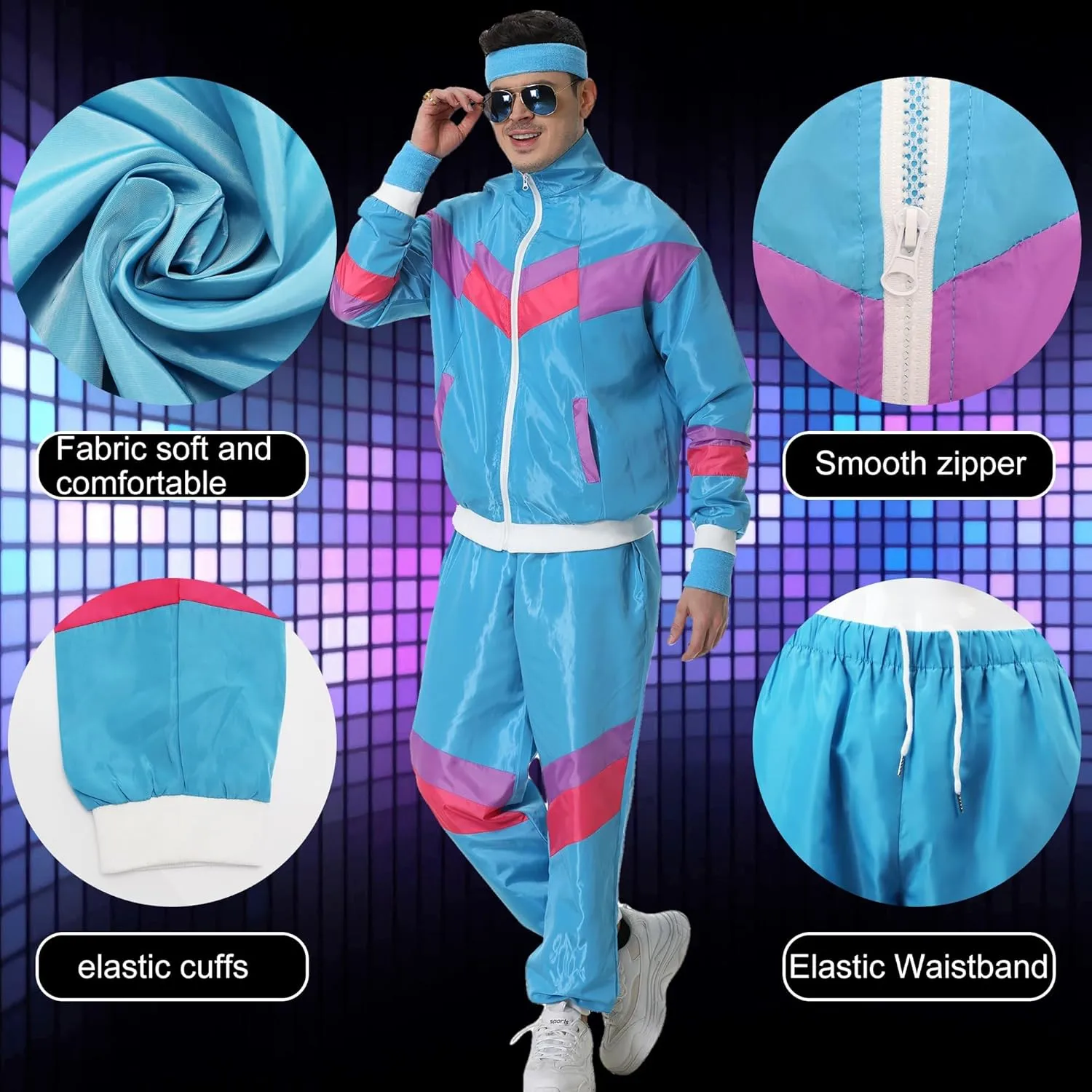 80s Track Suit for Men Women 90s Retro Windbreaker Suit 80s 90s Outfit Men Women 80s Tracksuit for Couples Neon Wind Suit