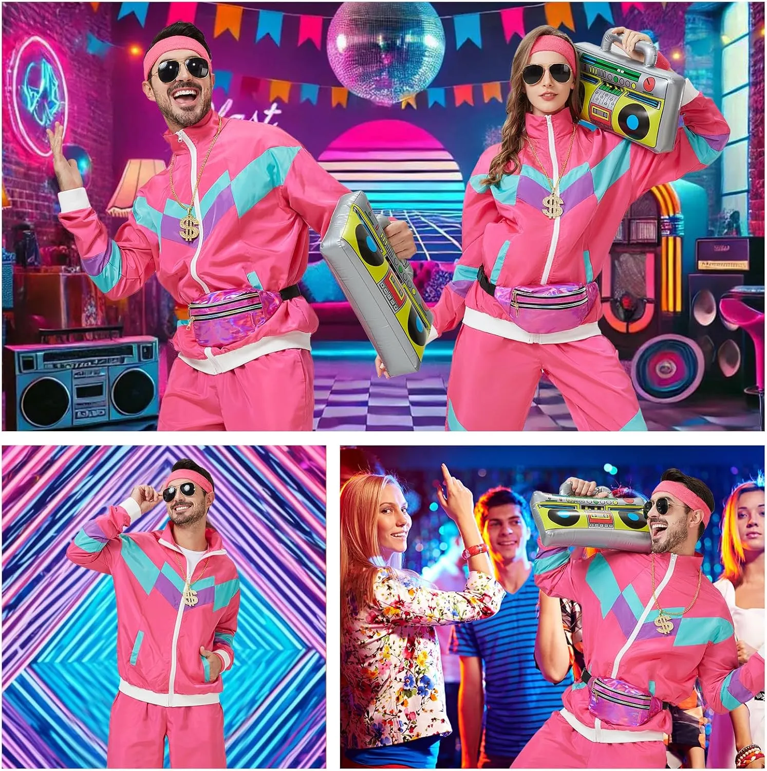 80s Track Suit for Men Women 90s Retro Windbreaker Suit 80s 90s Outfit Men Women 80s Tracksuit for Couples Neon Wind Suit