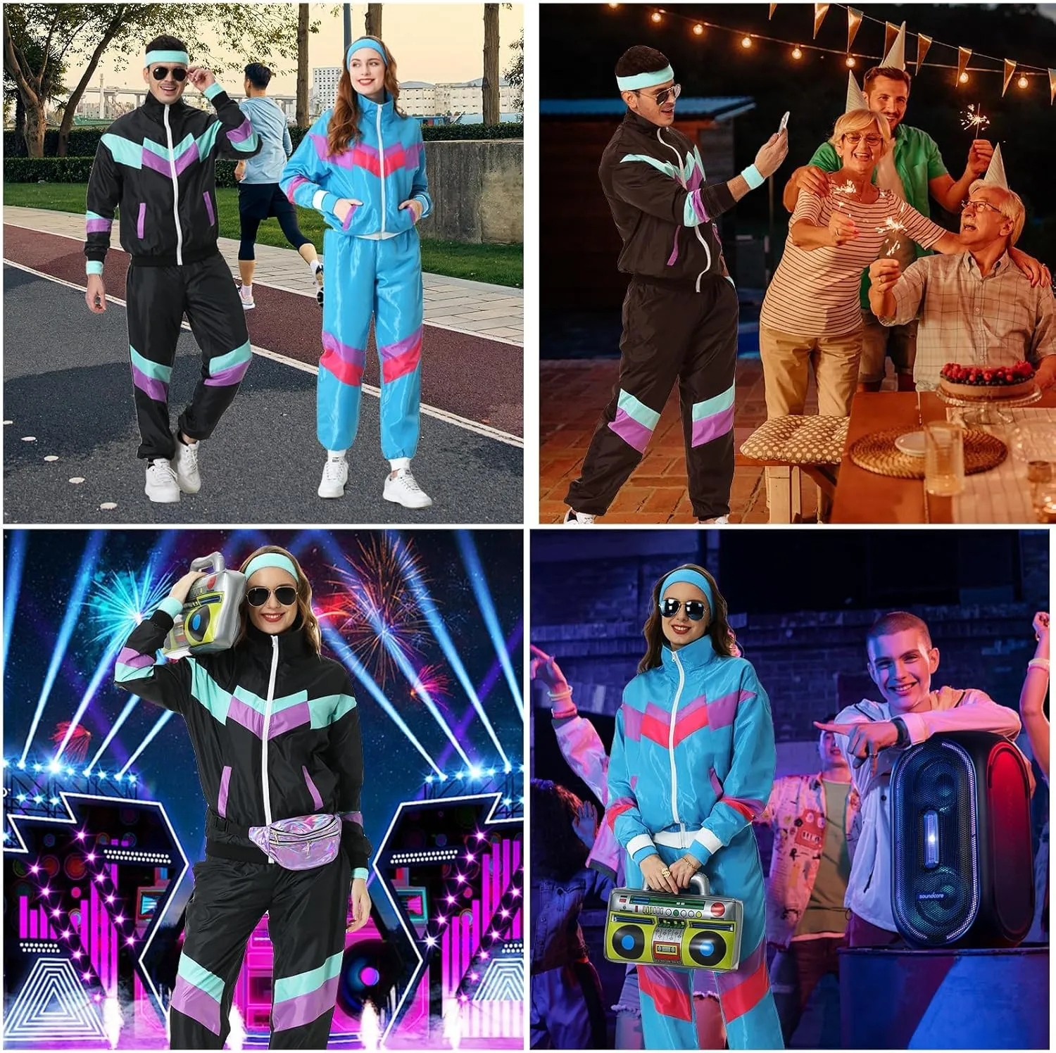 80s Track Suit for Men Women 90s Retro Windbreaker Suit 80s 90s Outfit Men Women 80s Tracksuit for Couples Neon Wind Suit