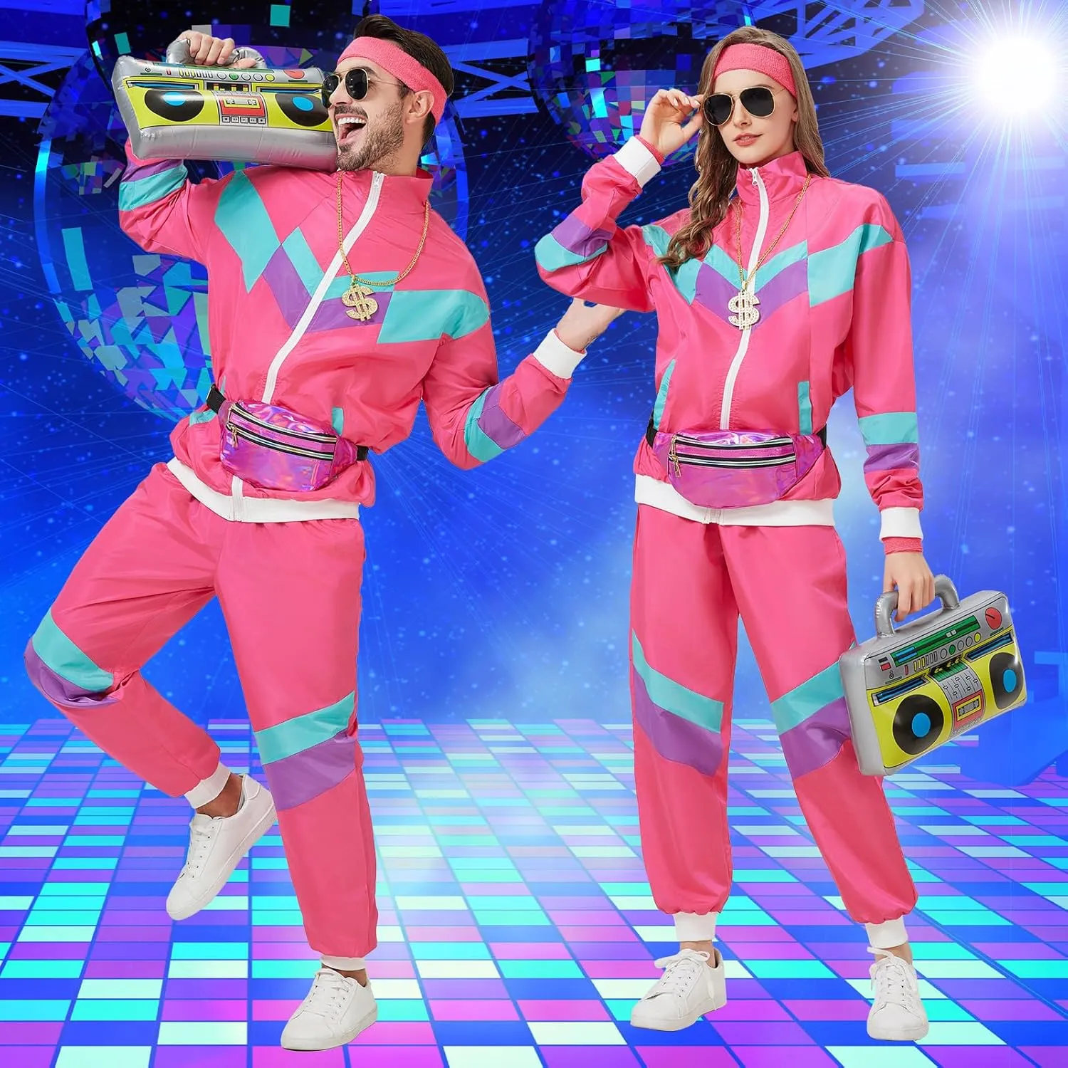 80s Track Suit for Men Women 90s Retro Windbreaker Suit 80s 90s Outfit Men Women 80s Tracksuit for Couples Neon Wind Suit