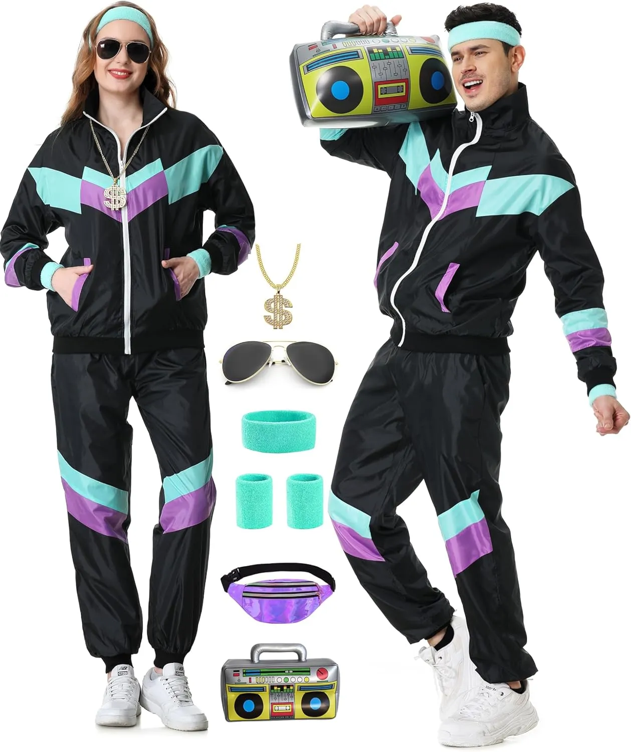 80s Track Suit for Men Women 90s Retro Windbreaker Suit 80s 90s Outfit Men Women 80s Tracksuit for Couples Neon Wind Suit