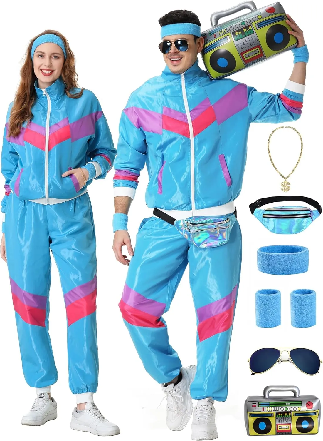 80s Track Suit for Men Women 90s Retro Windbreaker Suit 80s 90s Outfit Men Women 80s Tracksuit for Couples Neon Wind Suit