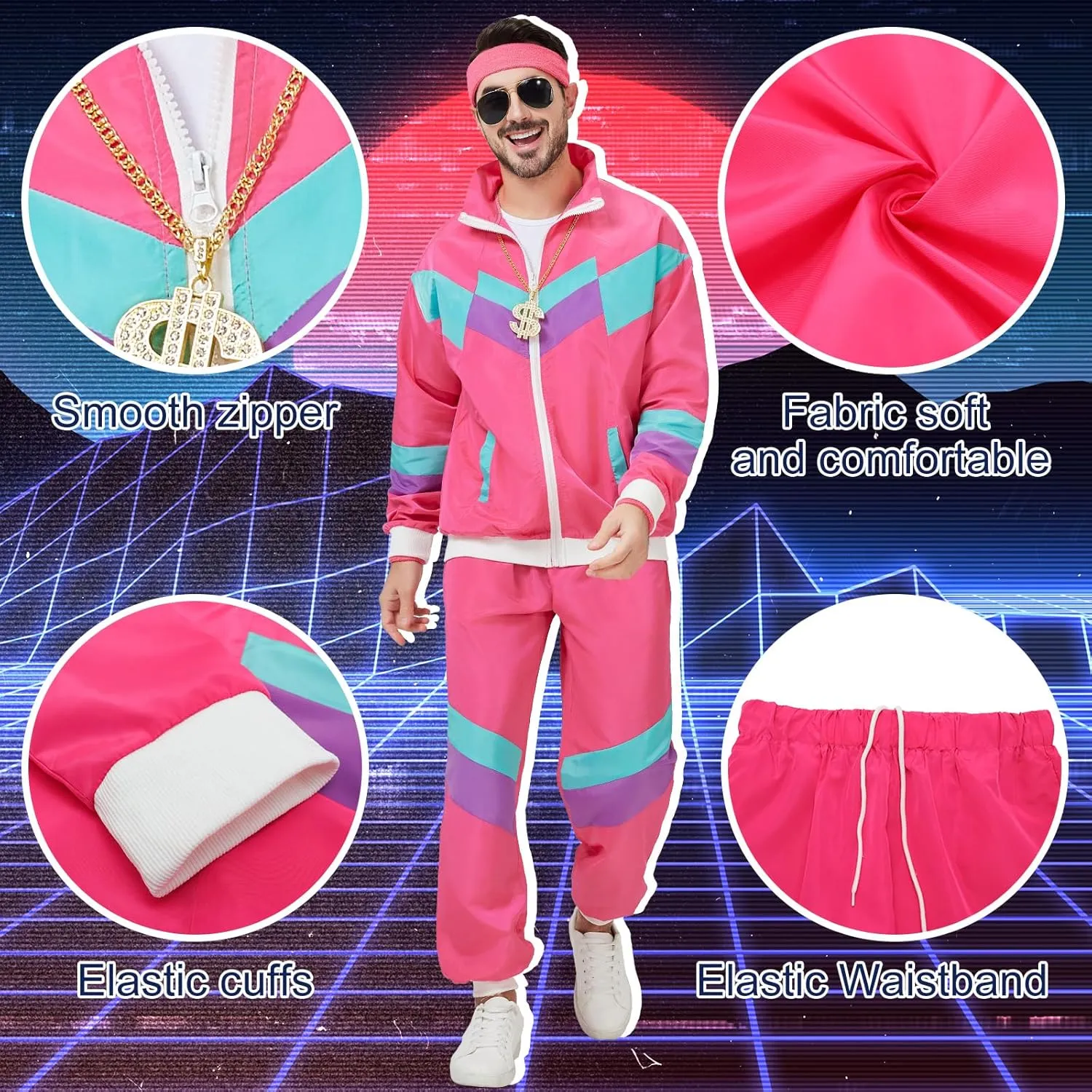 80s Track Suit for Men Women 90s Retro Windbreaker Suit 80s 90s Outfit Men Women 80s Tracksuit for Couples Neon Wind Suit