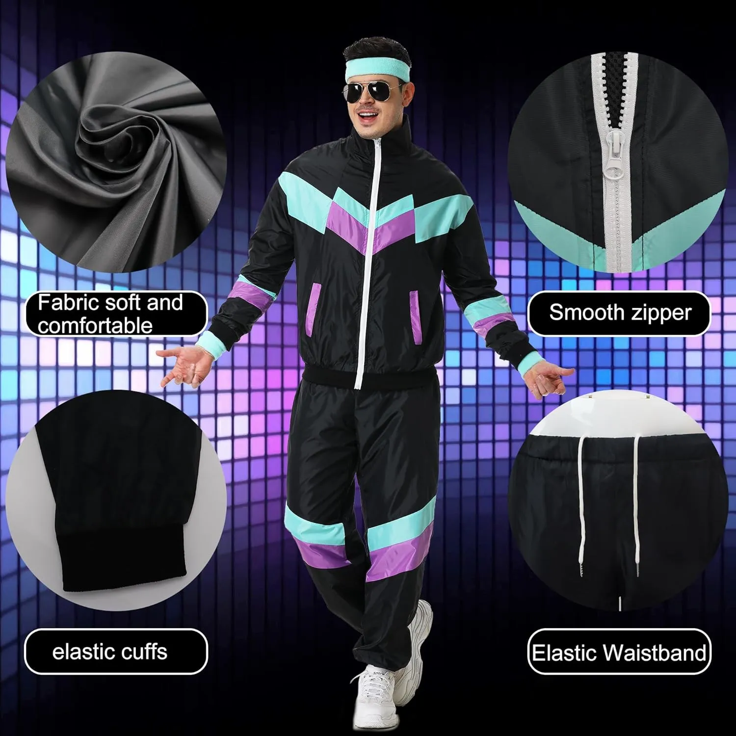 80s Track Suit for Men Women 90s Retro Windbreaker Suit 80s 90s Outfit Men Women 80s Tracksuit for Couples Neon Wind Suit