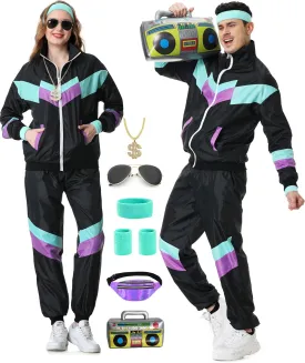 80s Track Suit for Men Women 90s Retro Windbreaker Suit 80s 90s Outfit Men Women 80s Tracksuit for Couples Neon Wind Suit