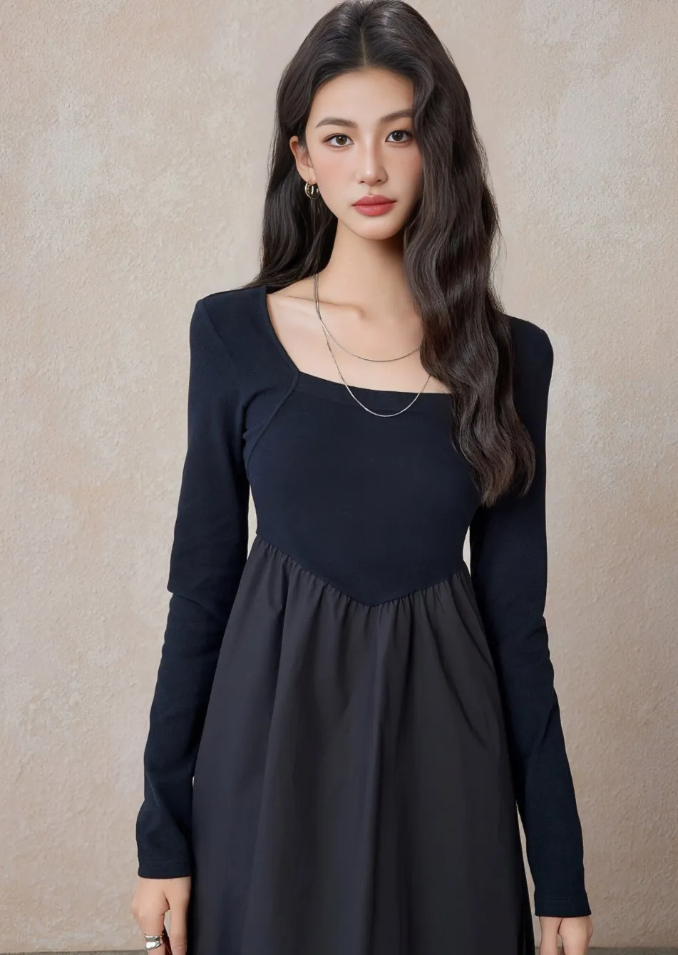 A LINE SLIM LONG LITTLE BLACK DRESS