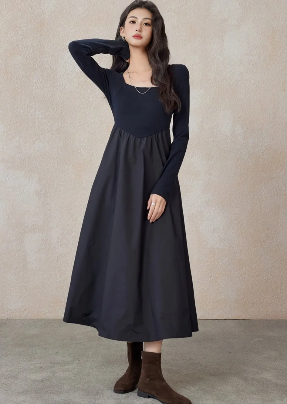 A LINE SLIM LONG LITTLE BLACK DRESS