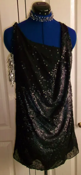 Access your inner DIva -Retro  'little black dress' size 12, drapes, sleeveless, dull sequins