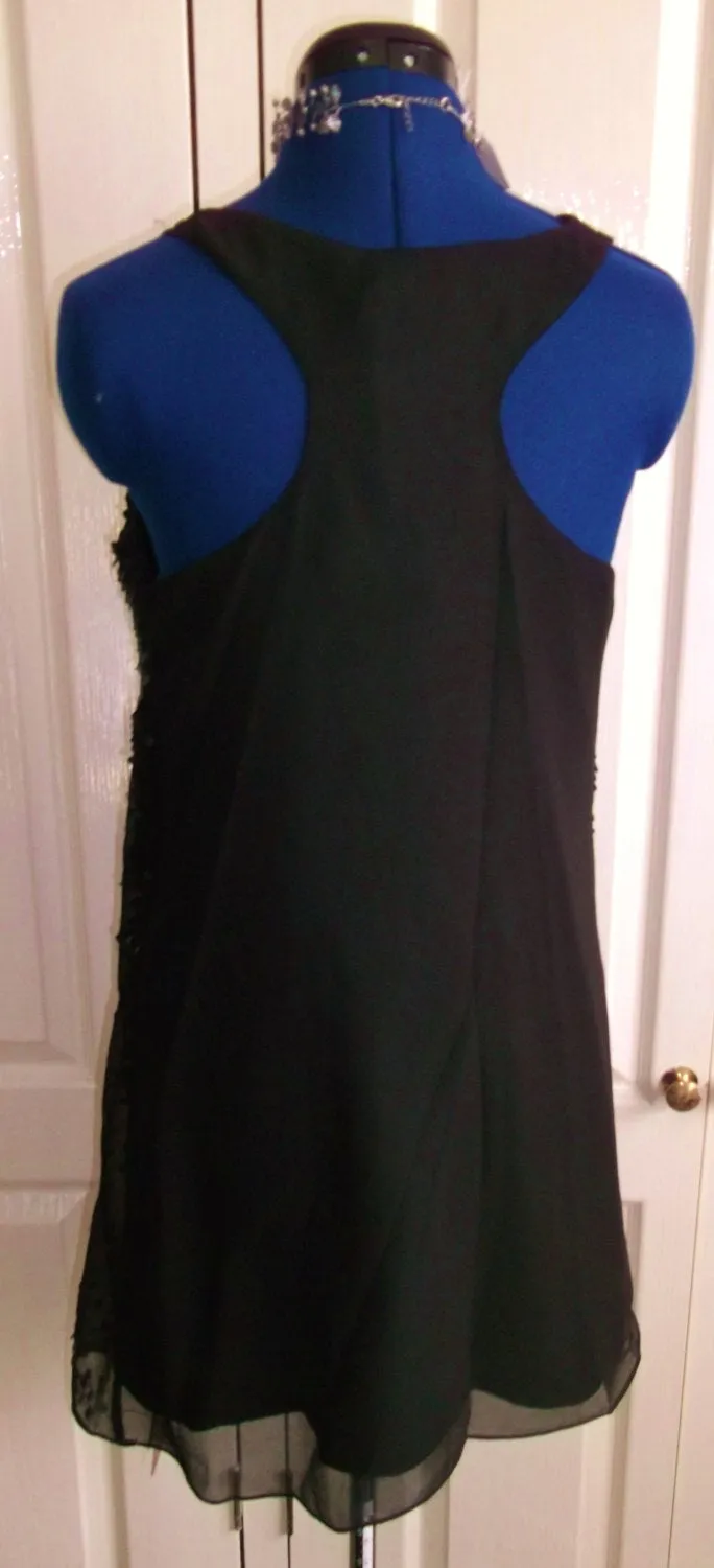 Access your inner DIva -Retro  'little black dress' size 12, drapes, sleeveless, dull sequins