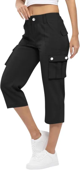 ADHOWBEW Capri Pants for Women Cargo Straight Lightweight Casual Hiking Outdoor Trip Comfy Fit Cropped Pants