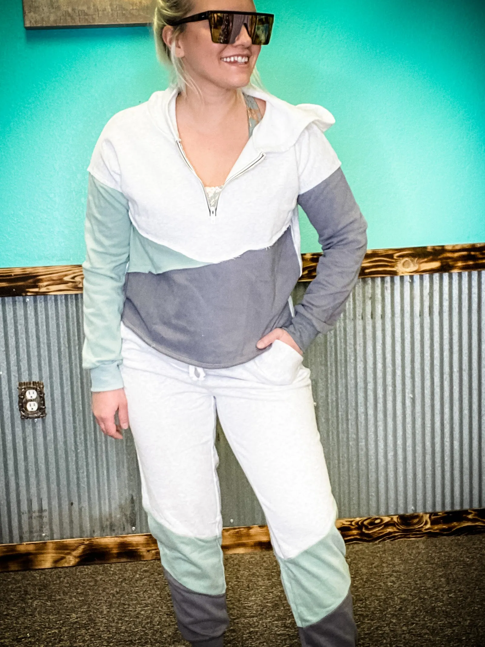 Bailey Block Jogger Set - Sage