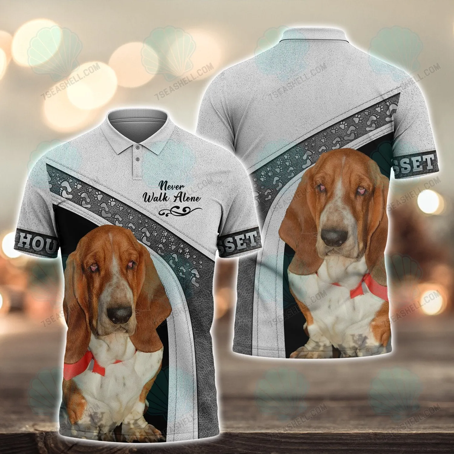 Basset Hound White Love Never Walk Alone 3D Full Print Shirts, Christmas Dog Memorial Gifts for loss of Dog