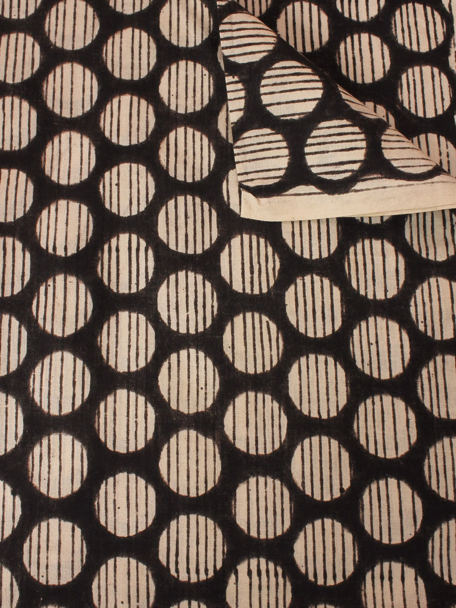 Beige Black Hand Block Printed Cotton Fabric Per Meter - F0916352