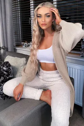 Beige Long Side Pocket Knitted Cardigan