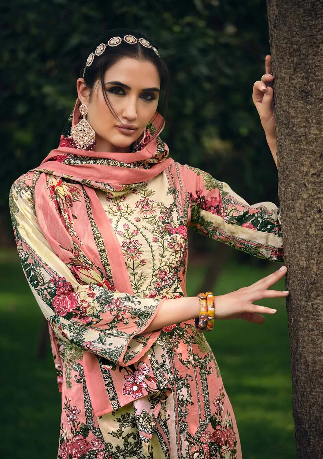 Belliza Cotton Pakistani Print Unstitched Women Salwar Suit Pink