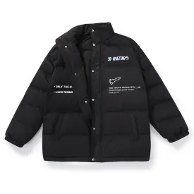 Big tooth monster English print white duck down jacket