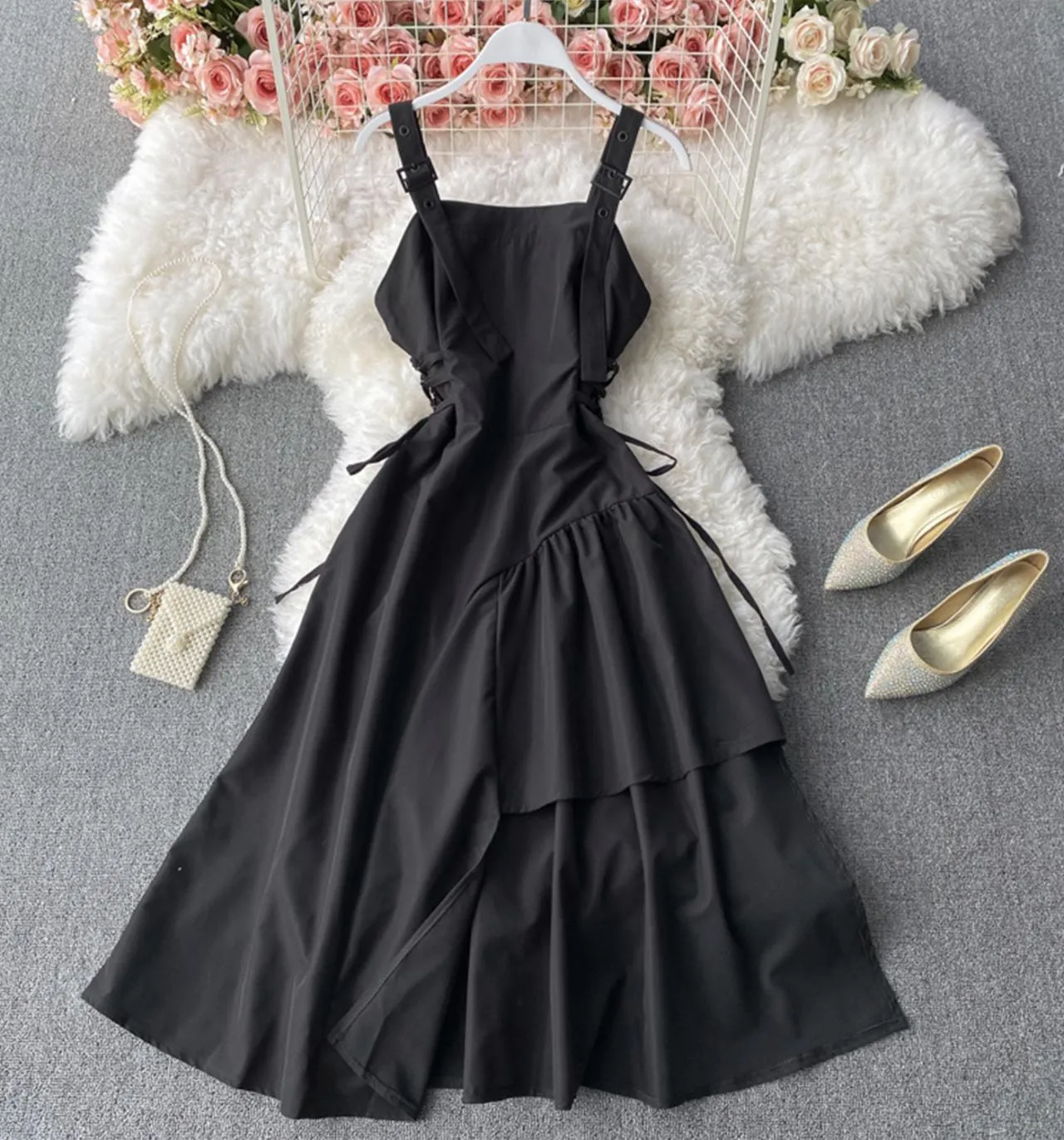 Black A line dress fashion dress  726