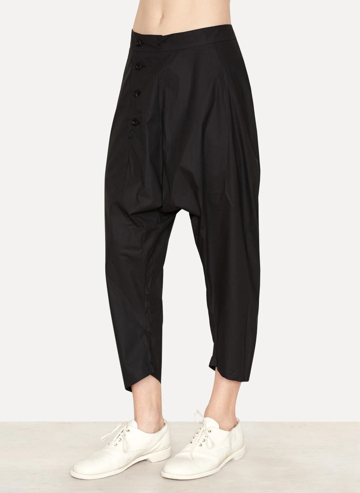 Black Light Paper Cotton Side Button Pant