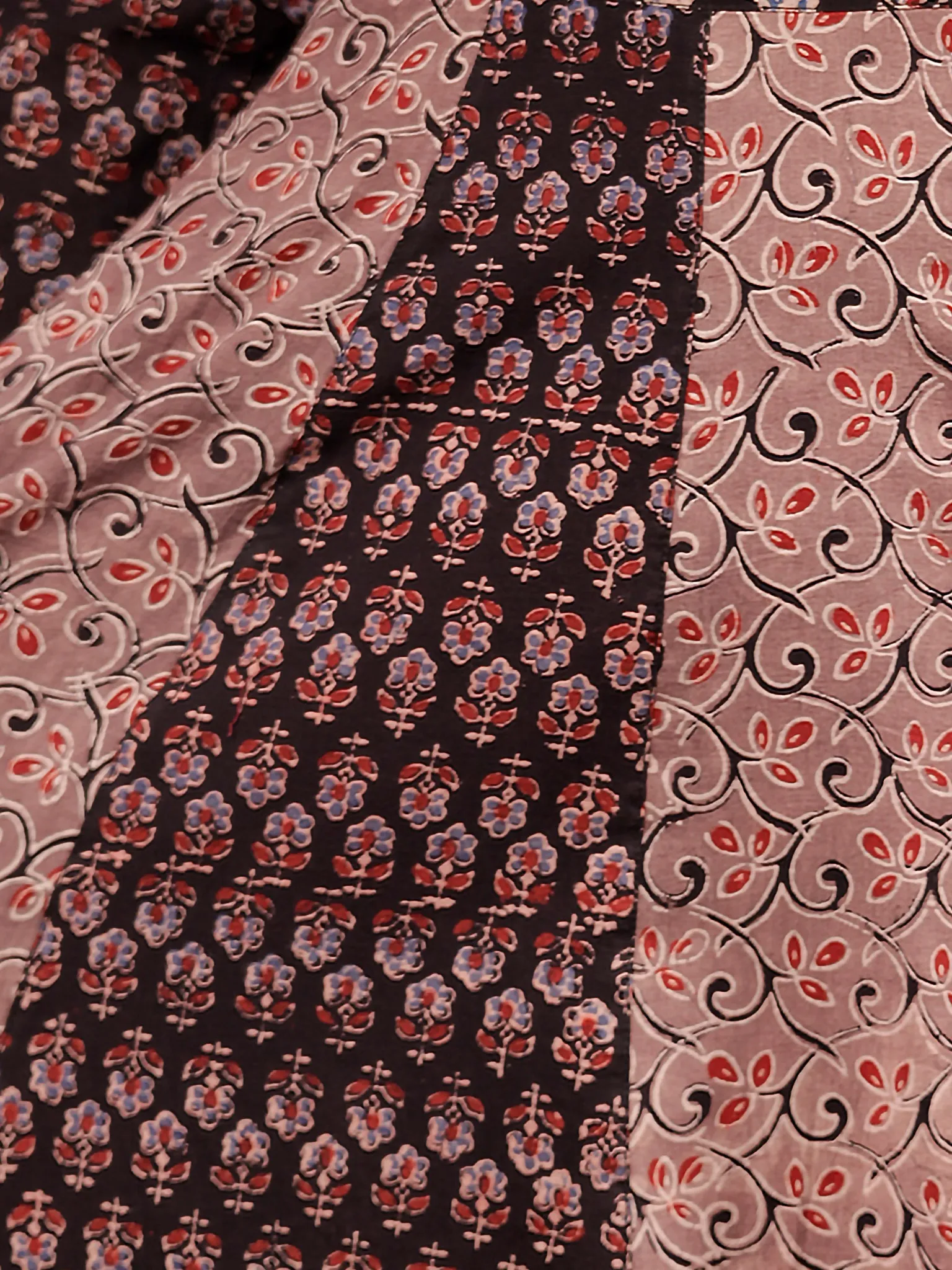 Black Maroon Brown Blue Ajrakh Hand Block Printed Cotton Long Dress - D306F1654