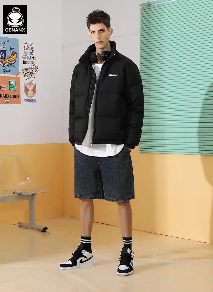 Black Minimalist Plain Label Down Jacket