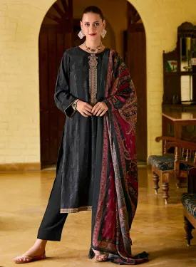 Black Party Wear Pure Muslin Unstitched Suit Material with Dupatta