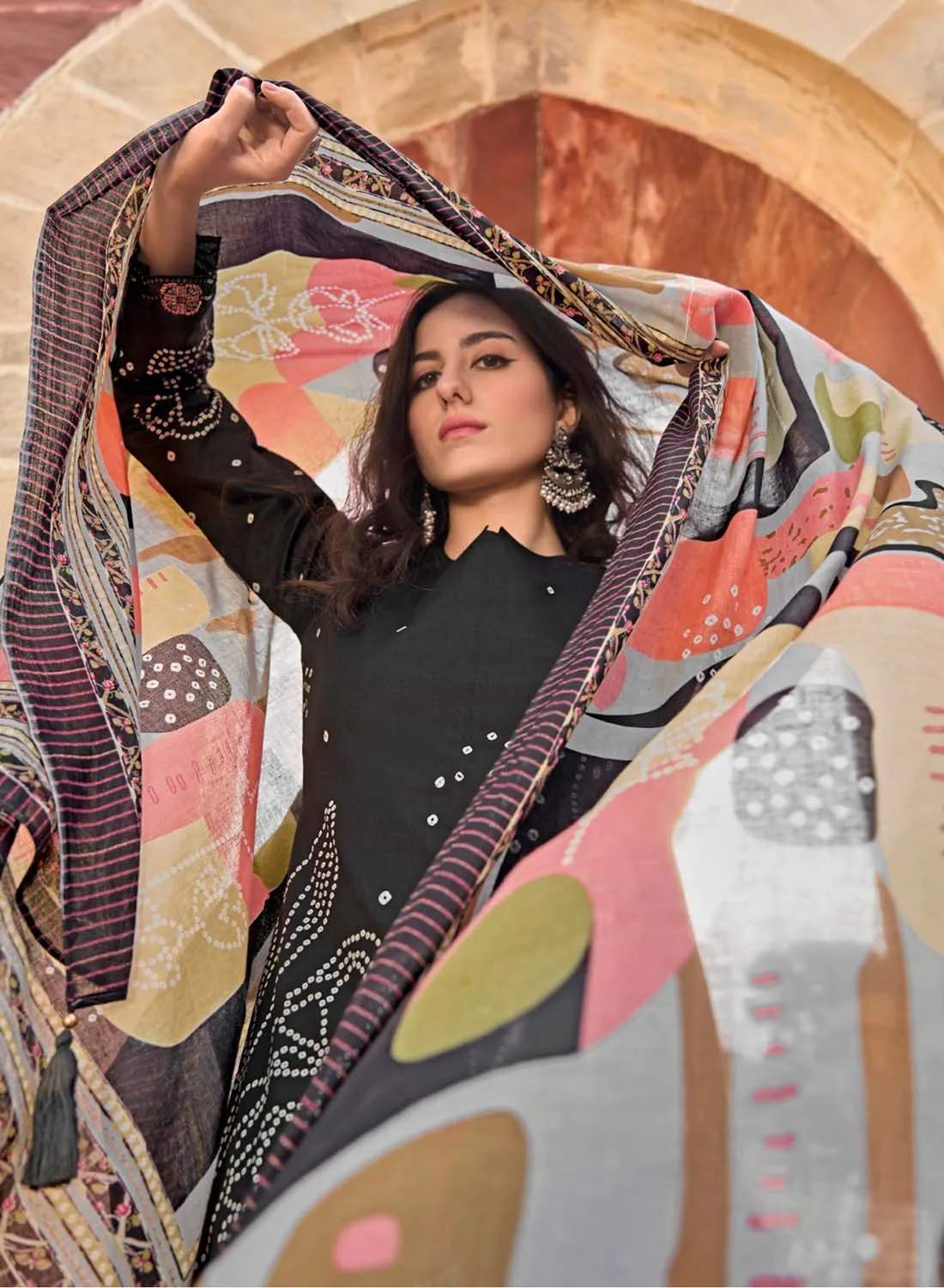 Black Pure Lawn Cotton Unstitched Salwar Suit Dress Material