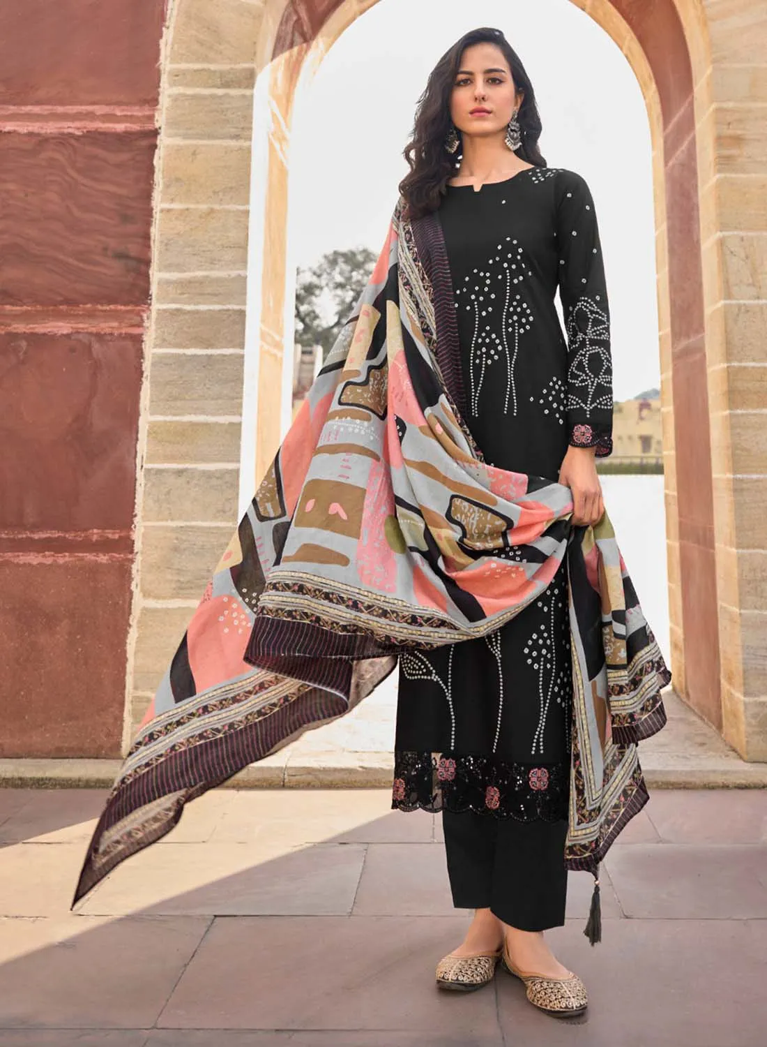Black Pure Lawn Cotton Unstitched Salwar Suit Dress Material