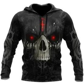 Black Skull Hoodie, 3D All Over Print Black Skeleton Hoodies