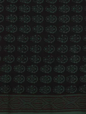 Black Teal Green Bagh Printed Cotton Fabric Per Meter - F005F2098