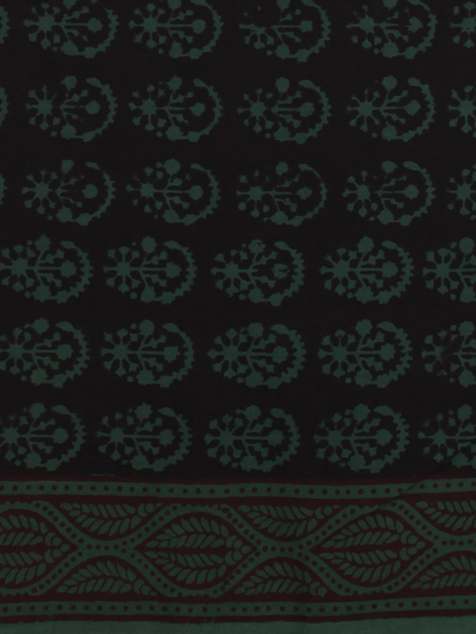 Black Teal Green Bagh Printed Cotton Fabric Per Meter - F005F2098