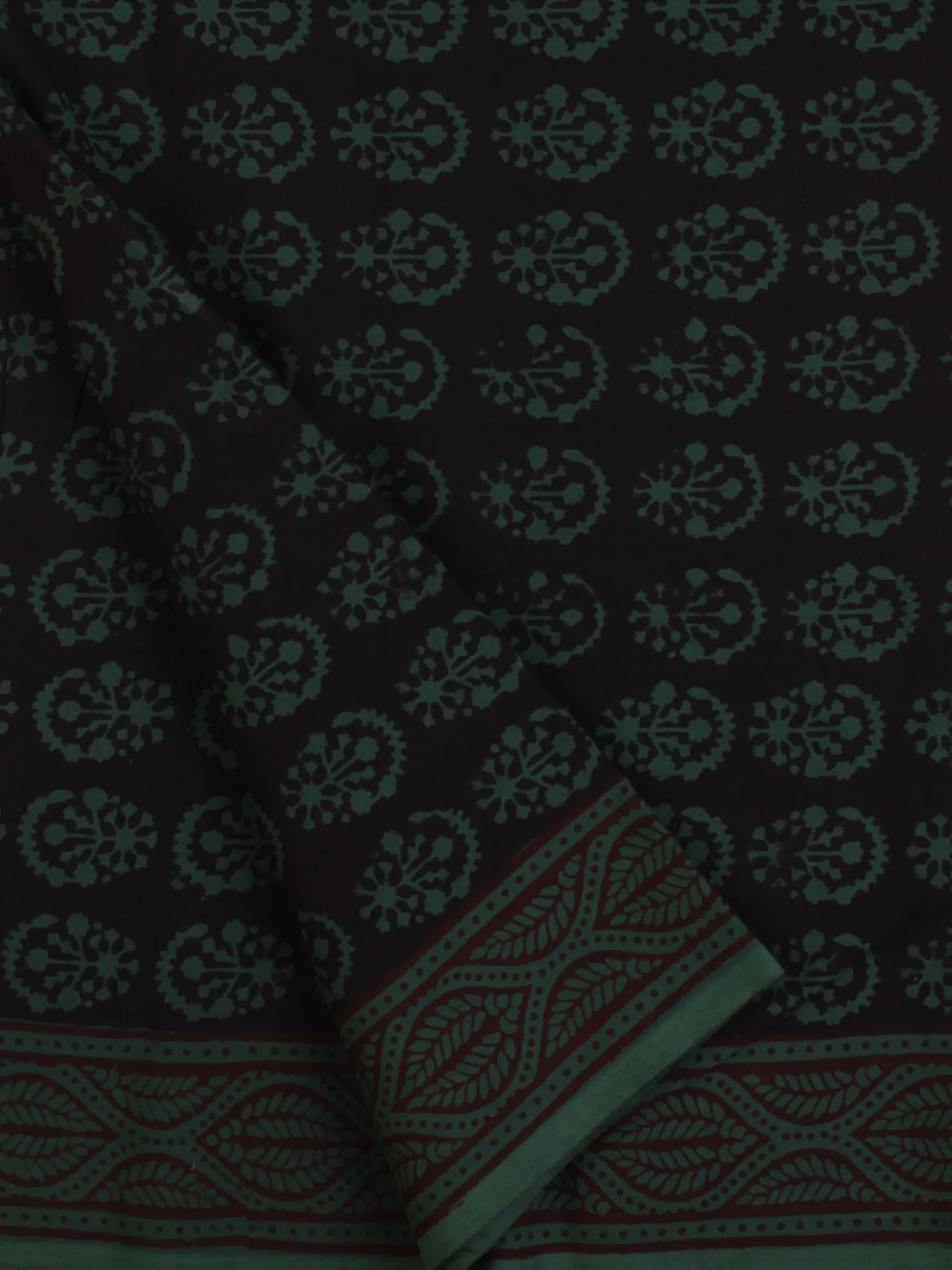 Black Teal Green Bagh Printed Cotton Fabric Per Meter - F005F2098