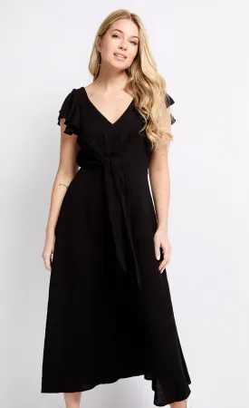 Black Texture Tie Detail Midaxi Dress by Vogue Williams