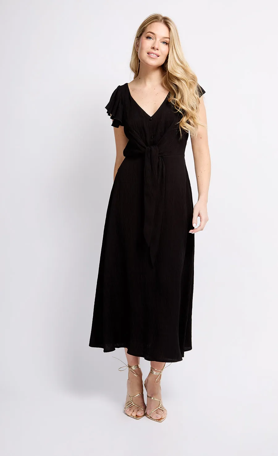 Black Texture Tie Detail Midaxi Dress by Vogue Williams