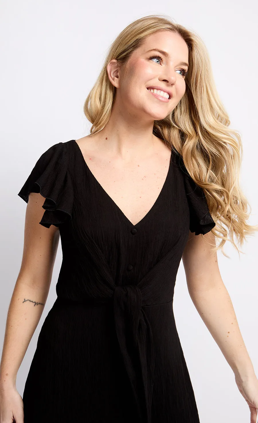 Black Texture Tie Detail Midaxi Dress by Vogue Williams