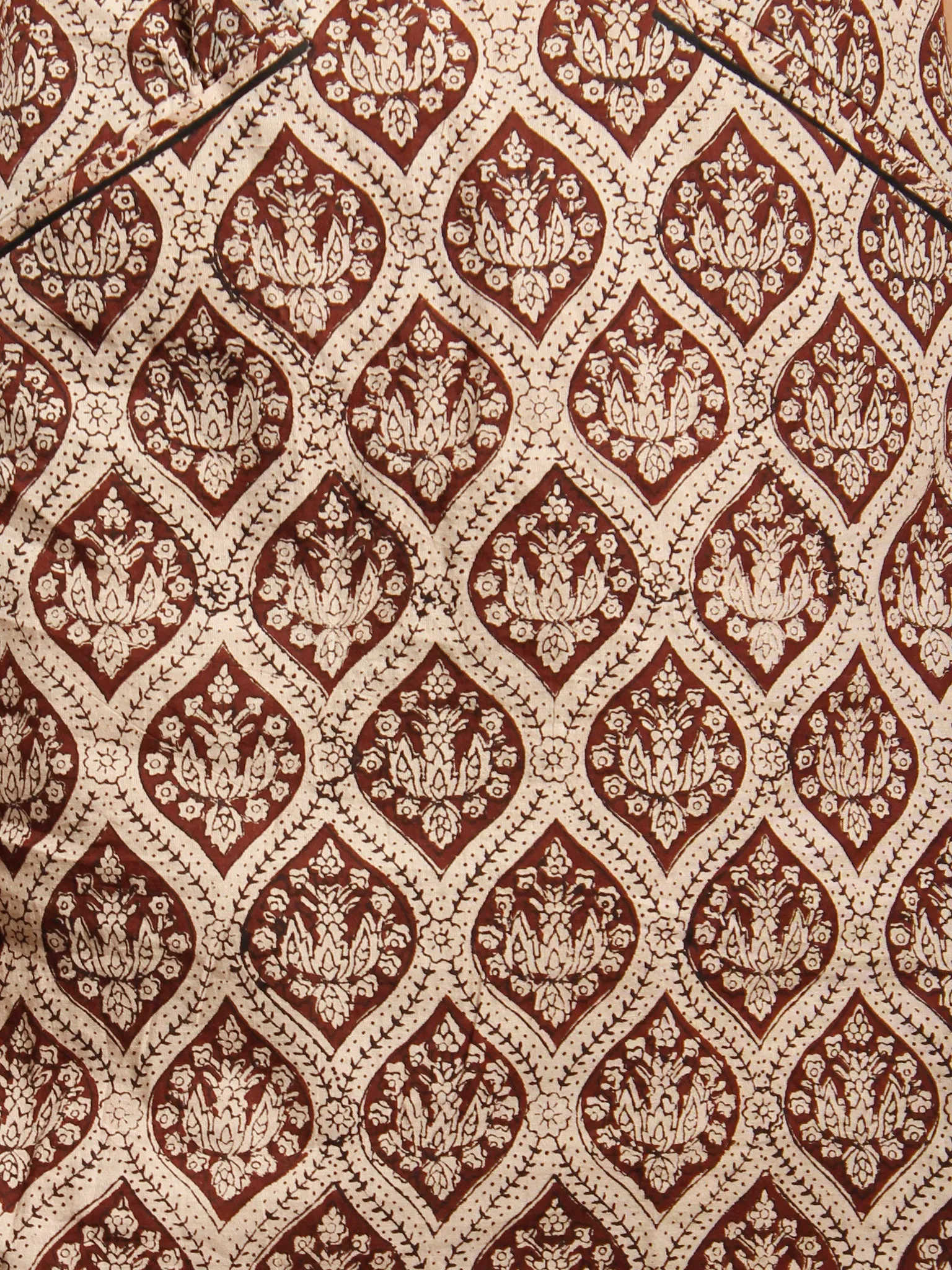 Brown Beige Black Hand Block Printed Cotton Short Dress With Front Pockets  - D254F1334