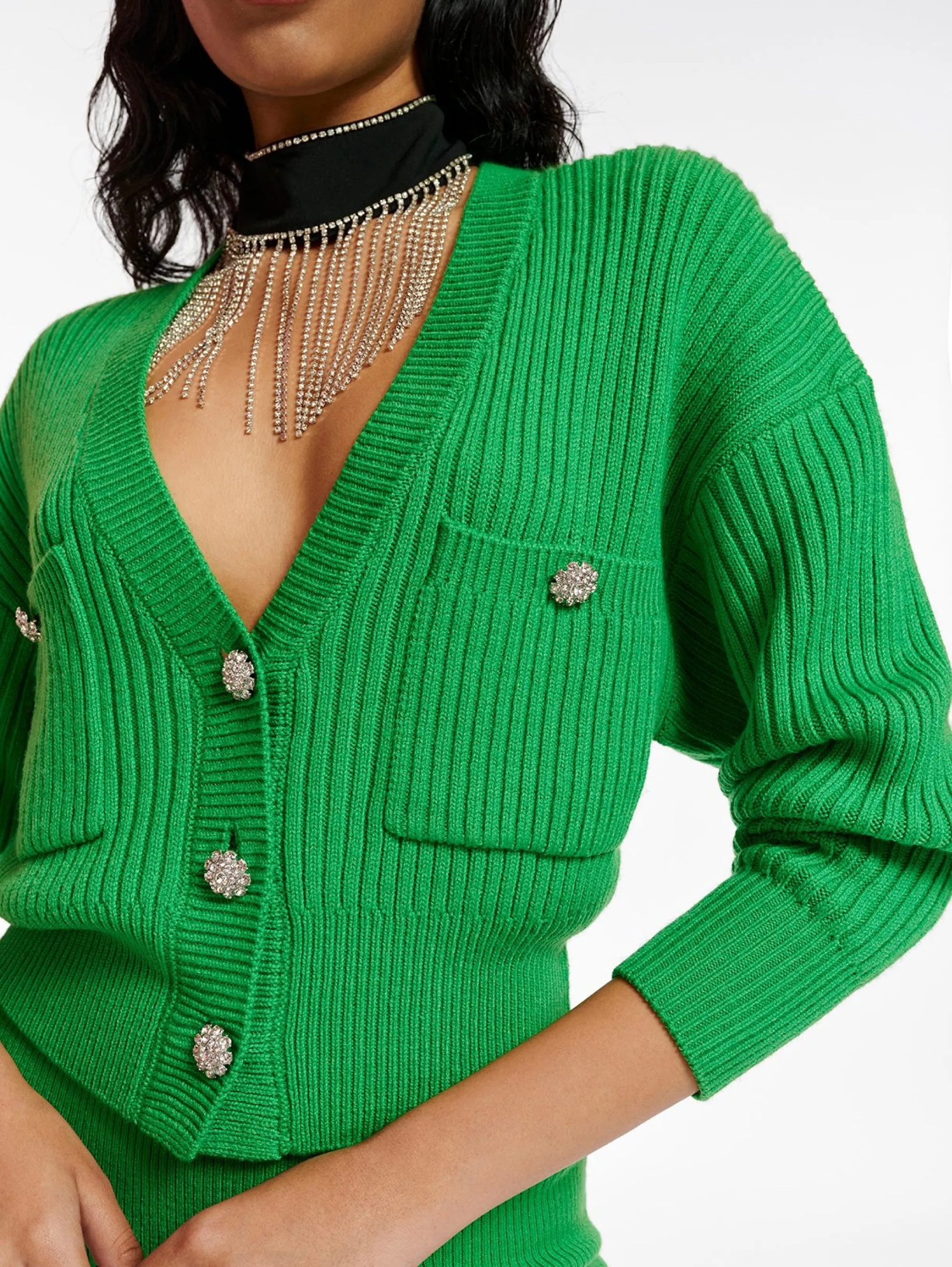 Cardigan con Bottoni gioiello Verde