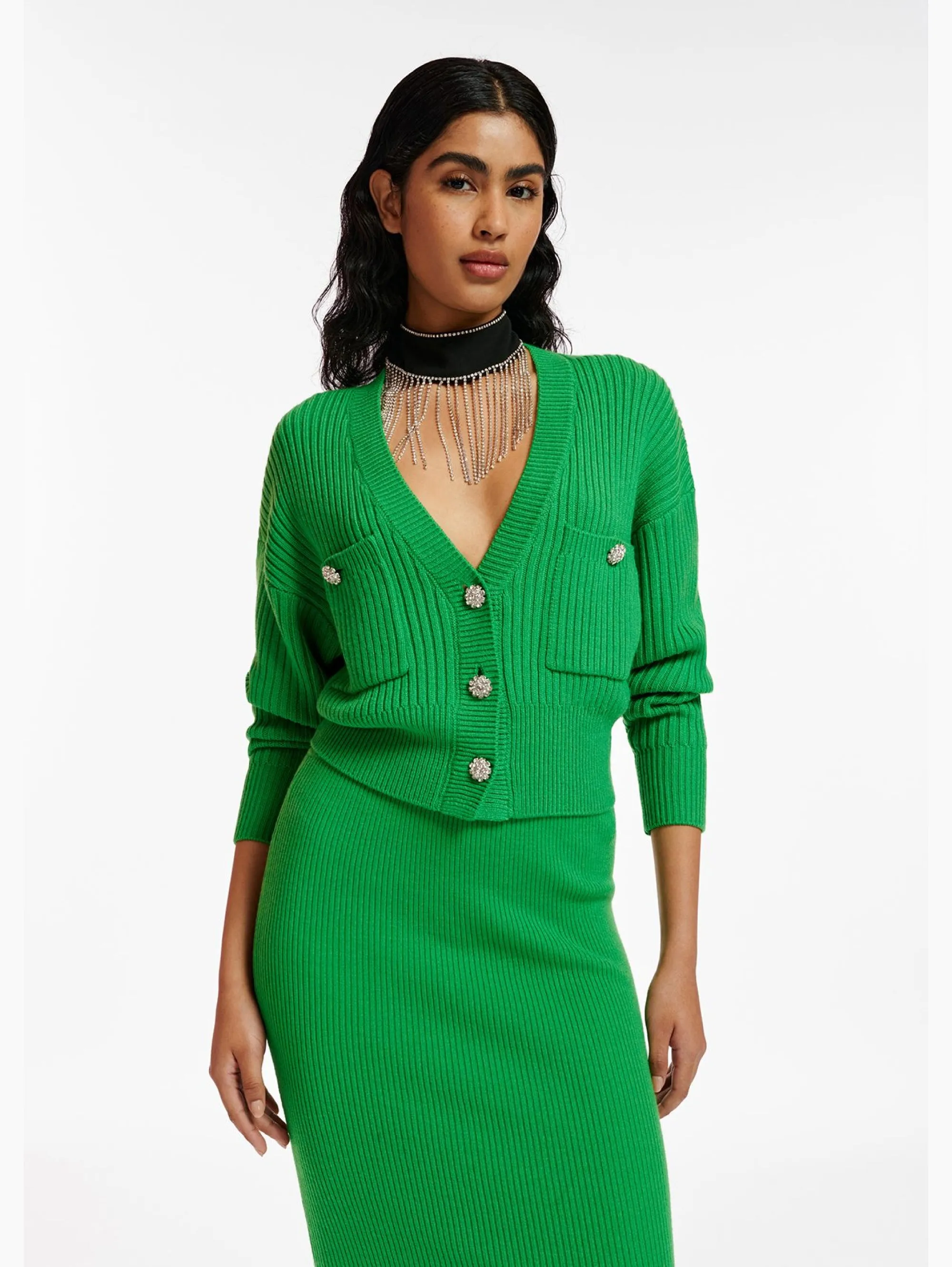 Cardigan con Bottoni gioiello Verde